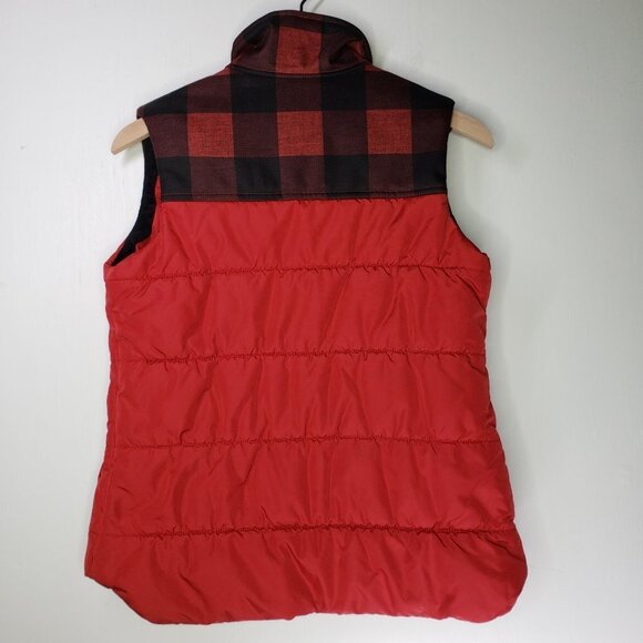 Eddie Bauer‎ Buffalo Plaid Puffer Vest Zip Snaps XS Red Black - Picture 8 of 9